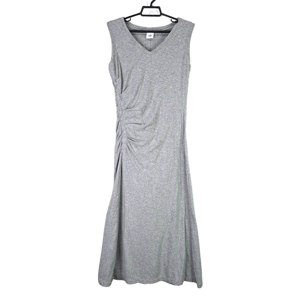Womens Cabi Sleeveless Gray Side Ruched Midi Dress Lined V Neck Cotton Blend S